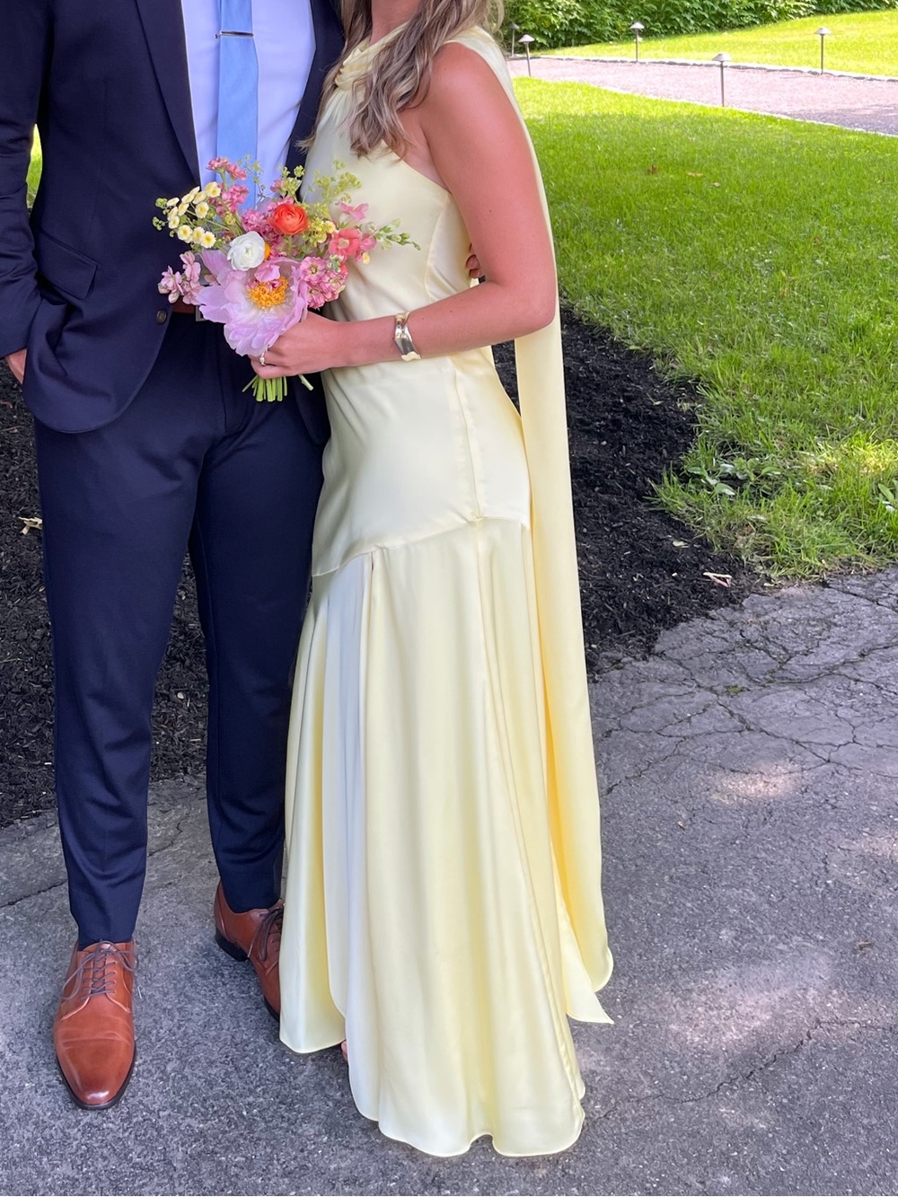 Yellow satin formal dress